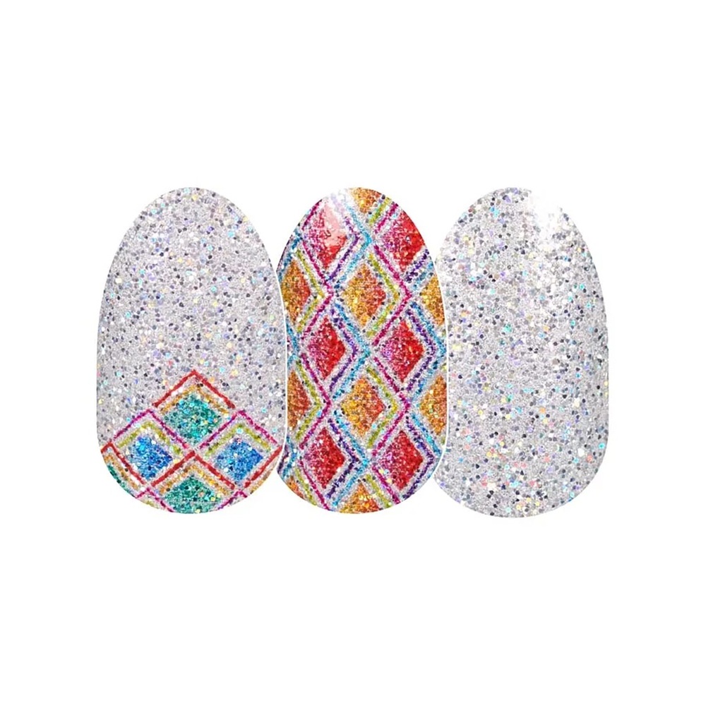 Color Street PINBALL QUEEN Silver Holigraphic Glitter Multi Color Nail Strips